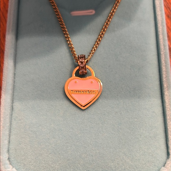 Tiffany & Co. Jewelry - Tiffany & Co. Gold Tone Necklace with Pink Heart Padlock Pendant